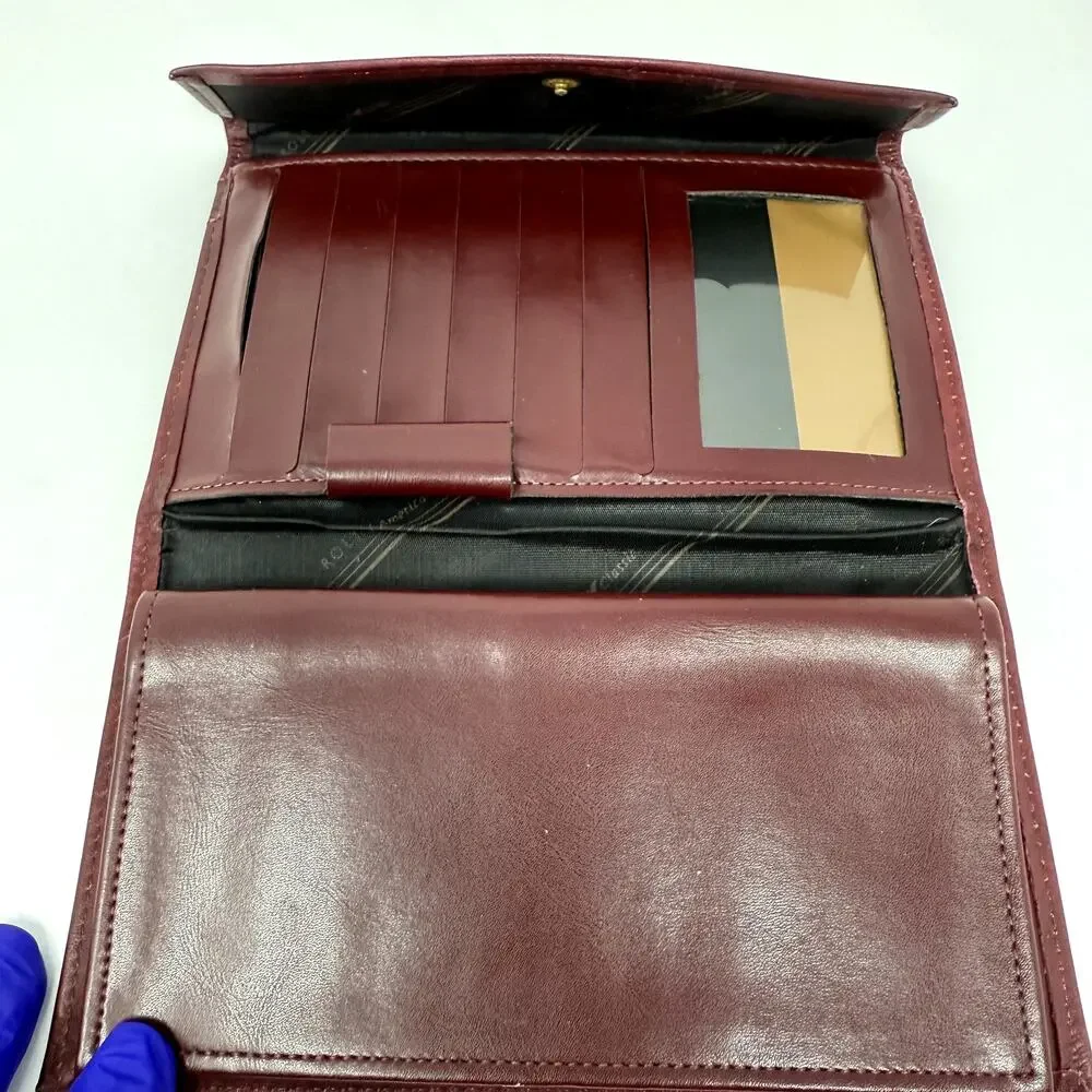 Vintage Rolfs Burgundy Leather Card Slot Wallet Coin purse Checkbook Clasp Lock